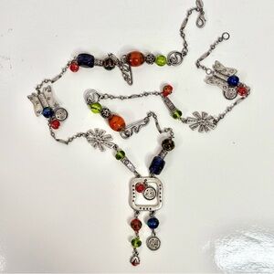 CHICO’S 21 Inch Long Multicolor Stones Beads Burnished Silver Necklace